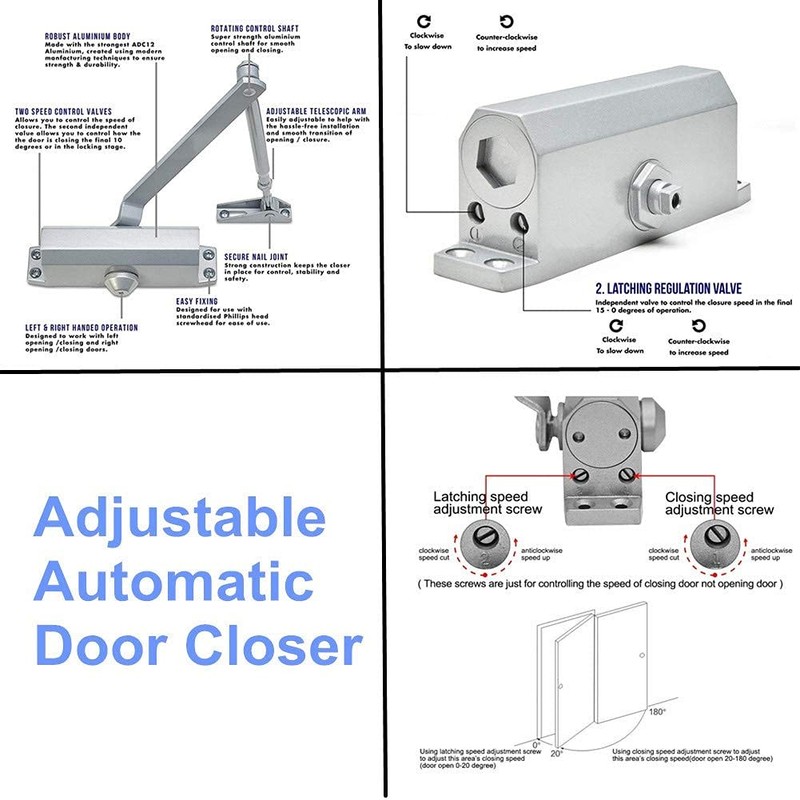 Burappoi Automatic Door Closer Stainless Steel Aluminum Alloy Adjustable Duty