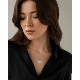 YIFSIY Big Butterfly Necklaces for Women 925 Sterling Silver Aquamarine Pendant Necklace Celtic Knot March Birthstone Jewelry