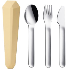 DEVICO Travel Utensils with Case, Reusable Camping Silverware Cutlery, 18/8 Stainless Steel Portable Fork Spoon Knife Set for Lunch Picnic School Workplace (Yellow)