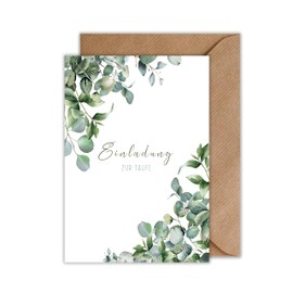 WBdesignz 10 x Christening Invitation Cards with Envelopes - Eucalyptus (DIN A6)