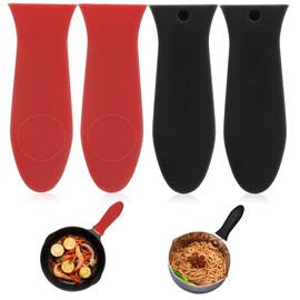 Cast Iron Handle Cover, 4 pcs Cast Iron Skillet Handle Covers Red & Black Cast Iron Handle Covers Silicone Hot Handle Holder Non-Slip Pot Holder Sleeve for Metal Frying Pans ​Aluminum Cookware Handles