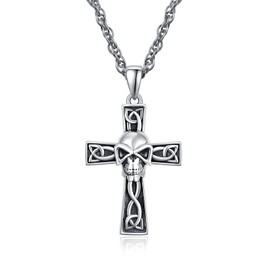 PRAYMOS Kreuz Kette Keltische Knoten Halskette 925 Sterling Silber Totenkopf Anhänger Kette Irisch Keltischer Schmuck Geschenke für Herren Frauen(A-keltische Halskette)