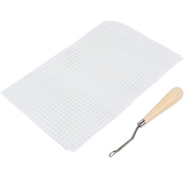 Clear Plastic Mesh Canvas Kit, Latch Rug Blank Canvas for Household DIY Crafts, Carpet Rug Mesh Cloth Accessory Tools for Embroidery Crafts (Mesh cloth 50cm + wooden handle crochet hook)