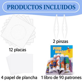 12 Transparent Square Plates Set of Beads - 14.5 x 14.5 cm 2 Tweezers, Ironing Paper, Hama Book 90 Patterns Transparent Interconnectable Plate