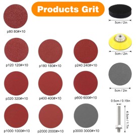 KONGMING 100 Pcs Sanding Disc 50 mm Hook and Loop Grit 80 120 180 240 320 400 600 1000 2000 3000 Sanding Pad 2 inch Drill Sanding Attachment