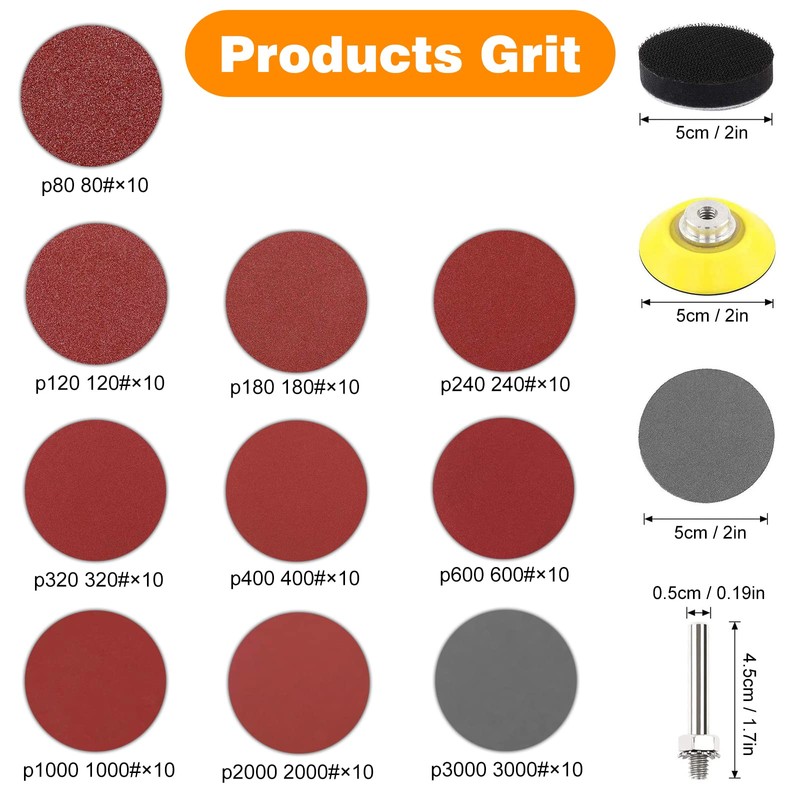 KONGMING 100 Pcs Sanding Disc 50 mm Hook and Loop