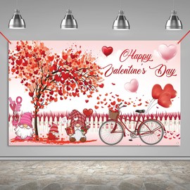 5.9x3.6FT Happy Valentines Day Banner Backdrop Valentines Day Decorations Party for Home, Stores, Parties, or Photo Backgrounds indoors and outdoors Happy Valentines Banner Gnome Couple