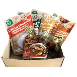 SHEEWAN Thai Food Gift Basket – Curated & Packed by SHEEWAN | Basil Stir-Fry, Fried Chicken Larb, Garlic Pepper, Southern Curry, Fried Mackerel with Chili | 5-Pack Sampler Set