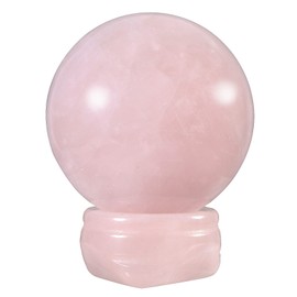 KYEYGWO 4 cm Natural Rose Quartz Crystal Ball Figure with Gemstone Stand, Polished Round Decorative Stone Ball Sculpture Fengshui Ornament for Home Decor Reiki Healing and Meditation