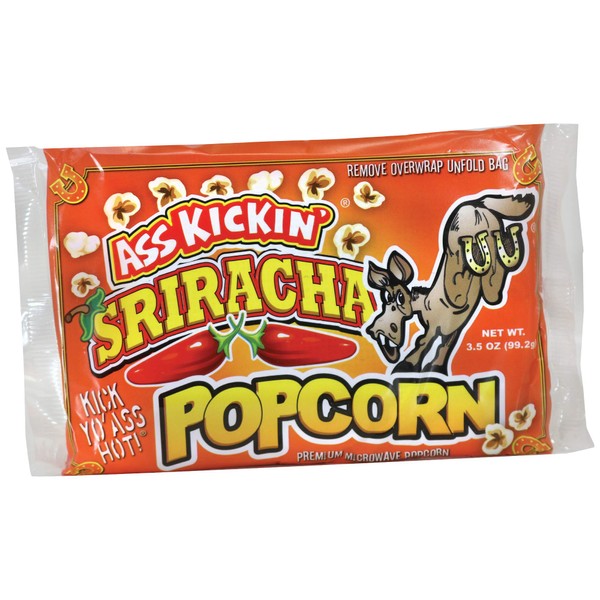 ASS KICKIN' Sriracha Microwave Popcorn Bags - 3 Pack - Ultimate Spicy Popcorn Gourmet Gift - Makes a Great Movie Theater Popcorn or Snack Food for Movie Night