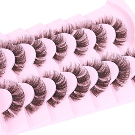Geeneiya Brown Lashes Wispy Mink Natural Eyelashes Spikes Lash Extensions Look Fluffy False Eyelashes 18mm Long Strip Lashes Cat Eye Eyelashes Fairy Look 7 Pairs Multipack