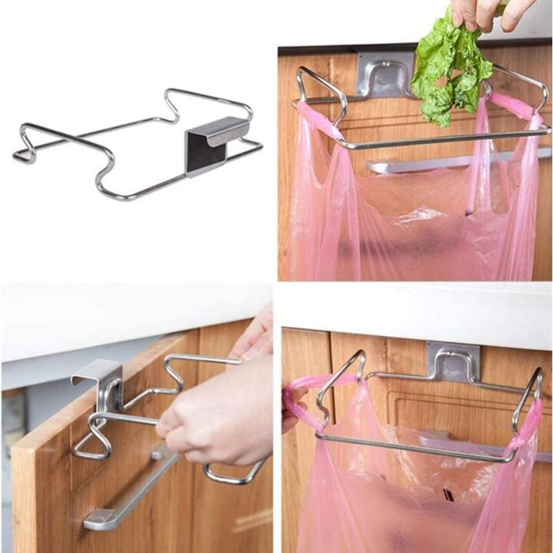 QUUPY Hanging Trash Bag Holder Stainless Steel,Large Stainless Steel Trash