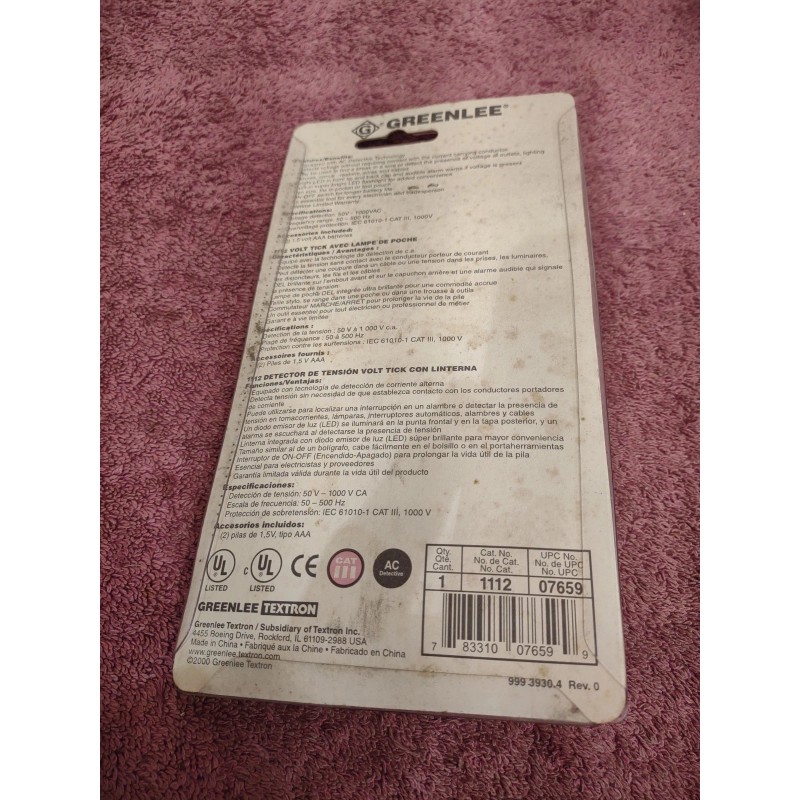 GreenLee #1112 No-Contact Voltage Detector w/ Flashlight Tick Tester