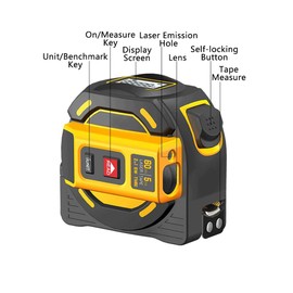 Laser Measuring Tape Measure, Digital Laser Distance Meter with LCD Display, Laser Measurement 196 ft, Tape Measure 16 ft