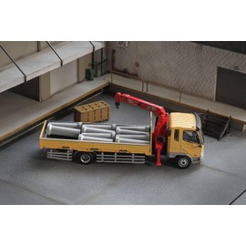 Gaincope Products KS082-489 1/64 Mitsubishi Fuso Fighter (1024) / Crane Included, Yellow (Accessories: Cement Pipe/Wooden Box), Finished Product