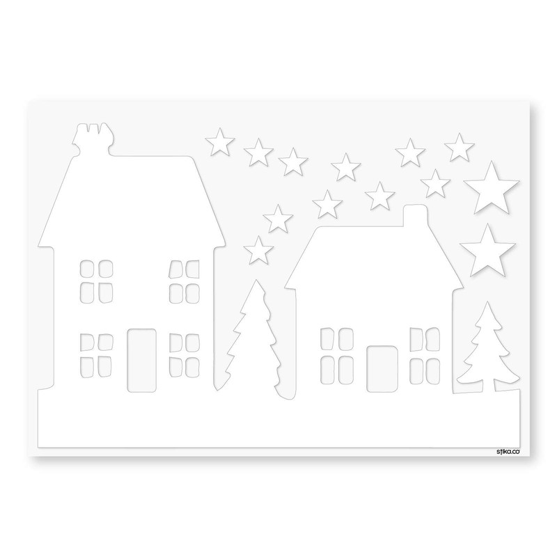 Large Pack Christmas Houses Trees Silhouettes, Window dressing Sticker, Spread