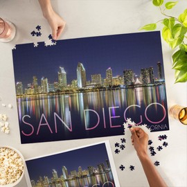 Lantern Press 1000 Piece Jigsaw Puzzle, San Diego, California, City Lights on The Water