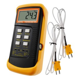 Digital 2-Channel Thermometer with K-type and 4 Thermocouples (Wired and Stainless Steel), -50 to 1300°C (-58 to 2372°F) Temperature Dual Measurement Sensor