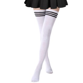 AQOKKA Extra Long Thigh High Socks Long Boot Thigh High Stockings Striped Over Knee High Socks for Women Girls Leg Warmers