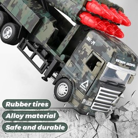 KADAYAYA Army Vehicle Toys for Boys, Military Truck with 8 Missiles Launcher, Die-Cast Army Toy with Sound & Light, Army Toys Gift for 3 4 5 6 7 8 Year Old Kids