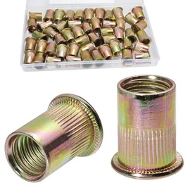50 tuercas de remache de 3/8 a 16 de acero al carbono chapados en zinc, tuerca de tuerca de cabeza plana con rosca (amarillo, 3/8 "-16)