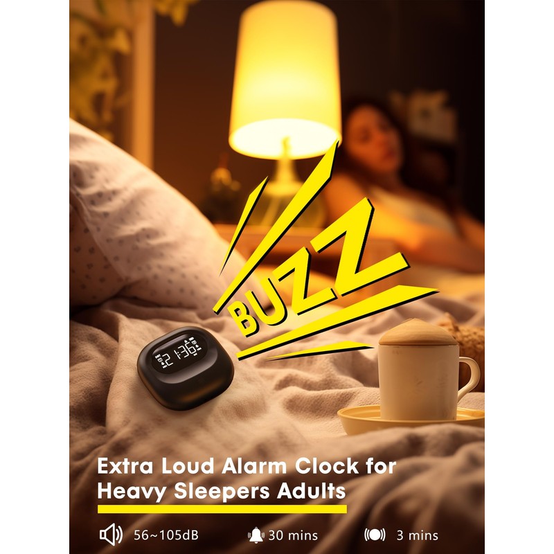 ROCAM Loud Dual Alarm Clock with Bed Shaker, Vibrating Alarm