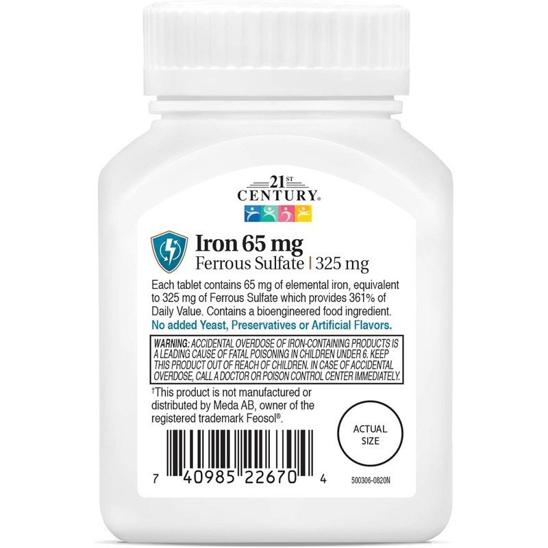 21st Century Iron 65 mg Ferrous Sulfate 325 mg Tablets,