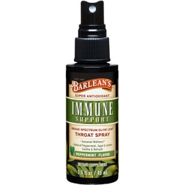 Barlean's Olive Leaf Complex Throat Spray, Immune Support Supplement with Peppermint, Lemon, and Sage for Itchy Throat Relief, Liquid Blended Extract, 1.5 oz