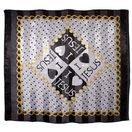 I Love Jesus 38" Black Satin Scarf/w Hearts Easter Scarf