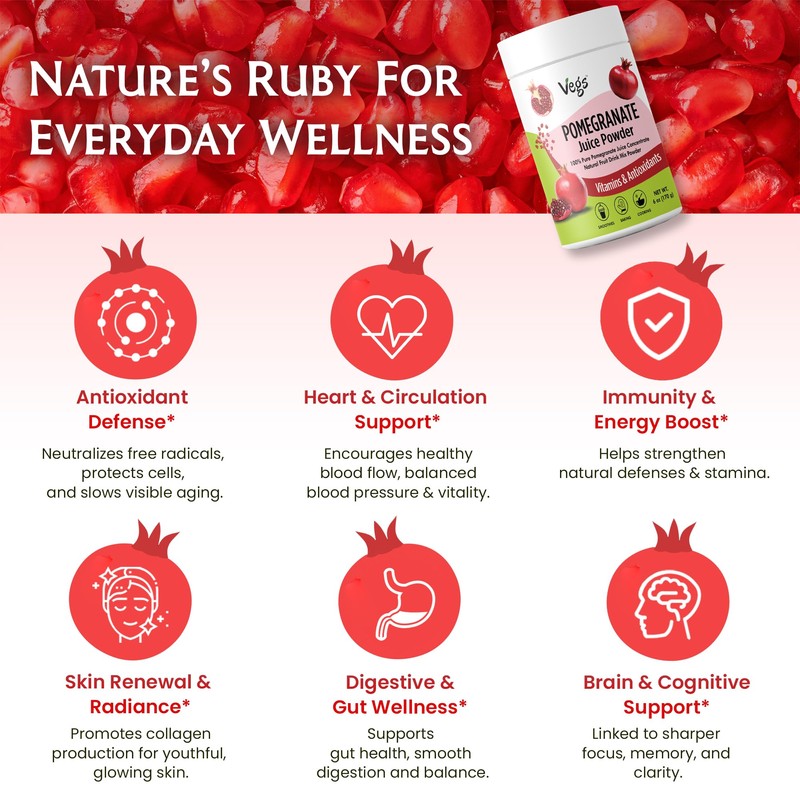 Vegs Pomegranate Juice Powder - Freeze Dried Organic Pomegranate Fruit