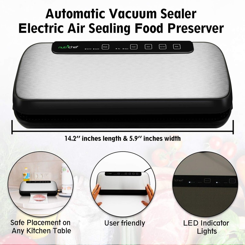 NutriChef Stainless Steel Vacuum Sealer For Food - High-Power Machine