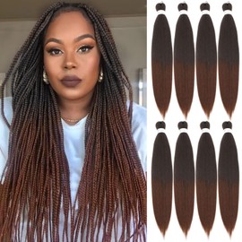8 Pack Braiding Hair Pre Stretched 22 Inch Premium Pre Stretched Braiding Hair Extensions Professional Itch Free Hot Water Setting Perm Yaki Texture Prestretched Hair (22Inch, 4/30)