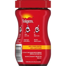 Folgers 20083 Classic Roast Instant Coffee Crystals, 3 Ounces, 100% Pure Coffee, Medium Roast, Easy-open Flip Top Lid, Portable Plastic Jar, Pack of 12