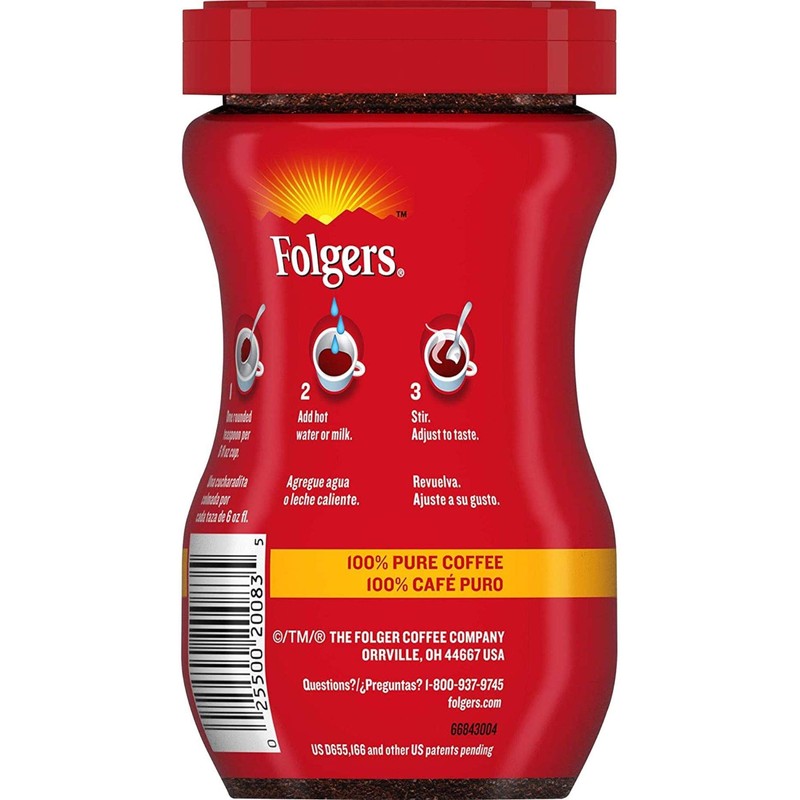 Folgers 20083 Classic Roast Instant Coffee Crystals, 3 Ounces, 100%