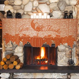 DoubleWood 20"x60" Thanksgiving Decor Fireplace Scarf Fireplace Cloth Pumpkin Lace Table Runner Fall Runner Mantle Scarves Cover for Thanksgiving Table Window Decoration (Fireplace Scarf Mantle Cover)