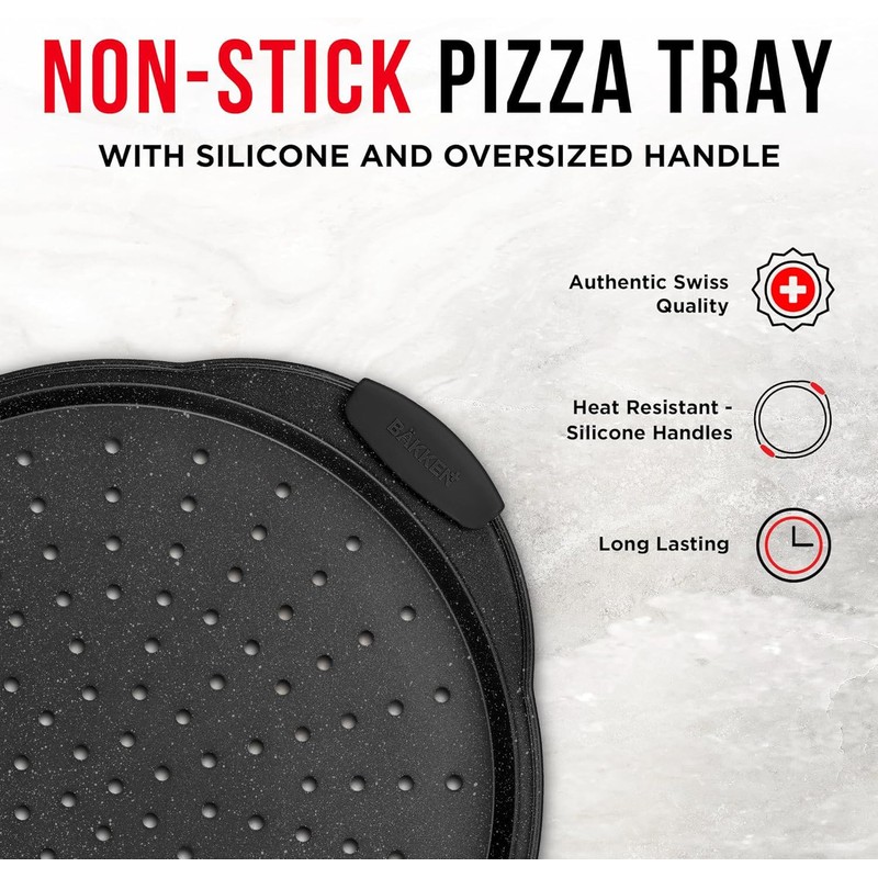 Non-Stick Pizza Pan with Silicone Handle 1 Pack, 13 Inch