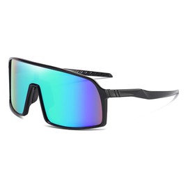 Polarized Sunglasses for Men Women, Fashion Windproof Driving Fishing Cycling Sun Glasses UV400 Protection (Bright Black/Green)