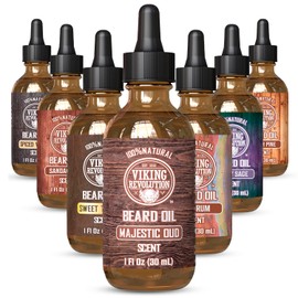 Viking Revolution Majestic Oud Beard Oil for Men - Natural Mens Beard Oil with Argan Oil and Jojoba Oil - Beard Softener, Strengthens and Moisturizes - Beard Conditioner for Men (Majestic Oud,1 Pack)