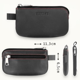 MANAGE Leather Key Case with Coin Compartment and Key Ring - Key Case with Zip for Men and Women - Large Choice of Colours, black/red