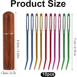 Tapestry Needle Embroidery Needles Yarn Needles, 10Pcs Steel Sharp Darning Tapestry Needle,Stainless Steel Sharp Darning Tapestry Needle,Bent Tip Yarn Needles Hand Knitting Needles with Wooden Case