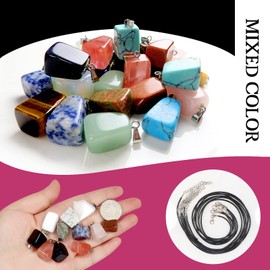 TOAOB 26 Pieces Natural Energy Stone Pendant Colorful Irregular Charms Pendants and 26 Pieces 45 mm Black Wax Cord for DIY Jewelry Making Necklace Bracelet, Metal, Amethyst Turquoise Lapis Lazuli
