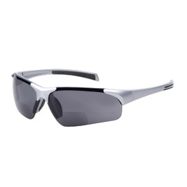 Eyekepper TR90 Unbreakable Sports Half-Rimless Bifocal Sunglasses Baseball Running Fishing Driving Golf Softball Hiking Silver Frame Grey Lens +2.25