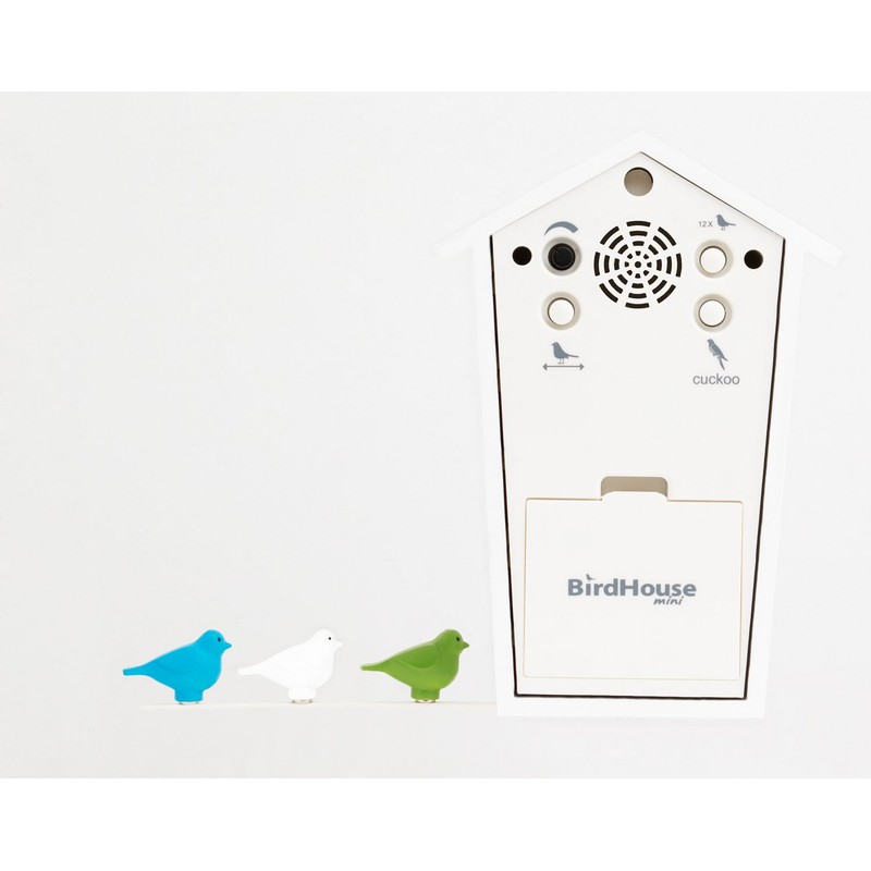 KOOKOO BirdHouse mini white, tiny modern cuckoo clock w. 12