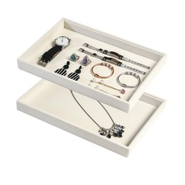 Coward 2Pcs/Set Stackable Jewerlry Organizer Tray Beige Velvet Blank Tray Holder for Beads Bracelets Necklaces Earrings Store Selling or Home Show