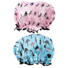 Healeved 2pcs Elastic Shower Cap for Women Bathing Hat Soft Material Night Sleep Cap for Hair Protection