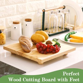 Bucherry Wood Butcher Block Cutting Board with Feet for Kitchen, 11.8 Inch Square Chopping Block Cutting Board with Legs for Meat Cheese Vegetables Kitchen Charcuterie, 1.78 Inches Thick