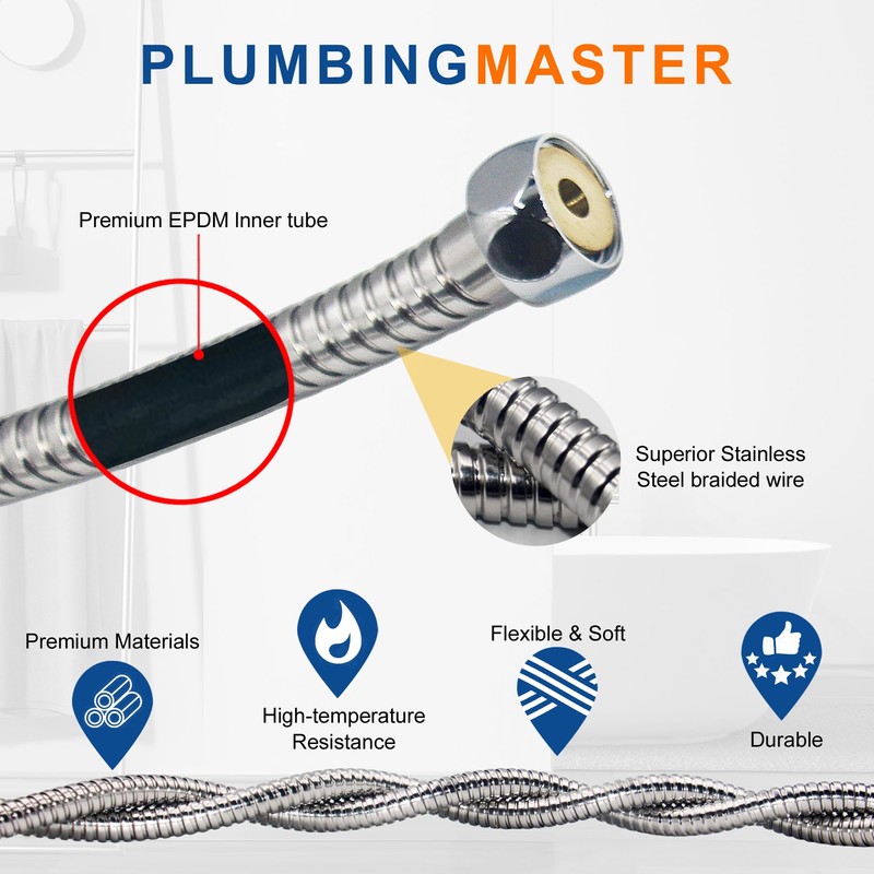PLUMBINGMASTER Shower Hose 96 Inches Stainless Steel Handheld Shower Head
