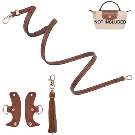 LAGAHS Longchamp Mini Bag Strap, Leather Strap with 1PC Charm, Punch-Free Adjustable Bag Strap for Crossbody Handbags for Women(Cognac, Gold Hardware)