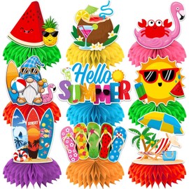 9-Piece Summer Honeycomb Set, Hawaii Table Decoration, Aloha Hawaii Decoration, Hawaii Party Decoration for Pool Party, Birthday & Luau with Tiki Flamingo Decoration, 3D Table Toppers & Tropical