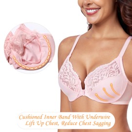 HACI Full Coverage Front Closure Bra for Women Non-Padded Plunge V Underwire T-Back Women's Everyday Bras(Pink,44C)